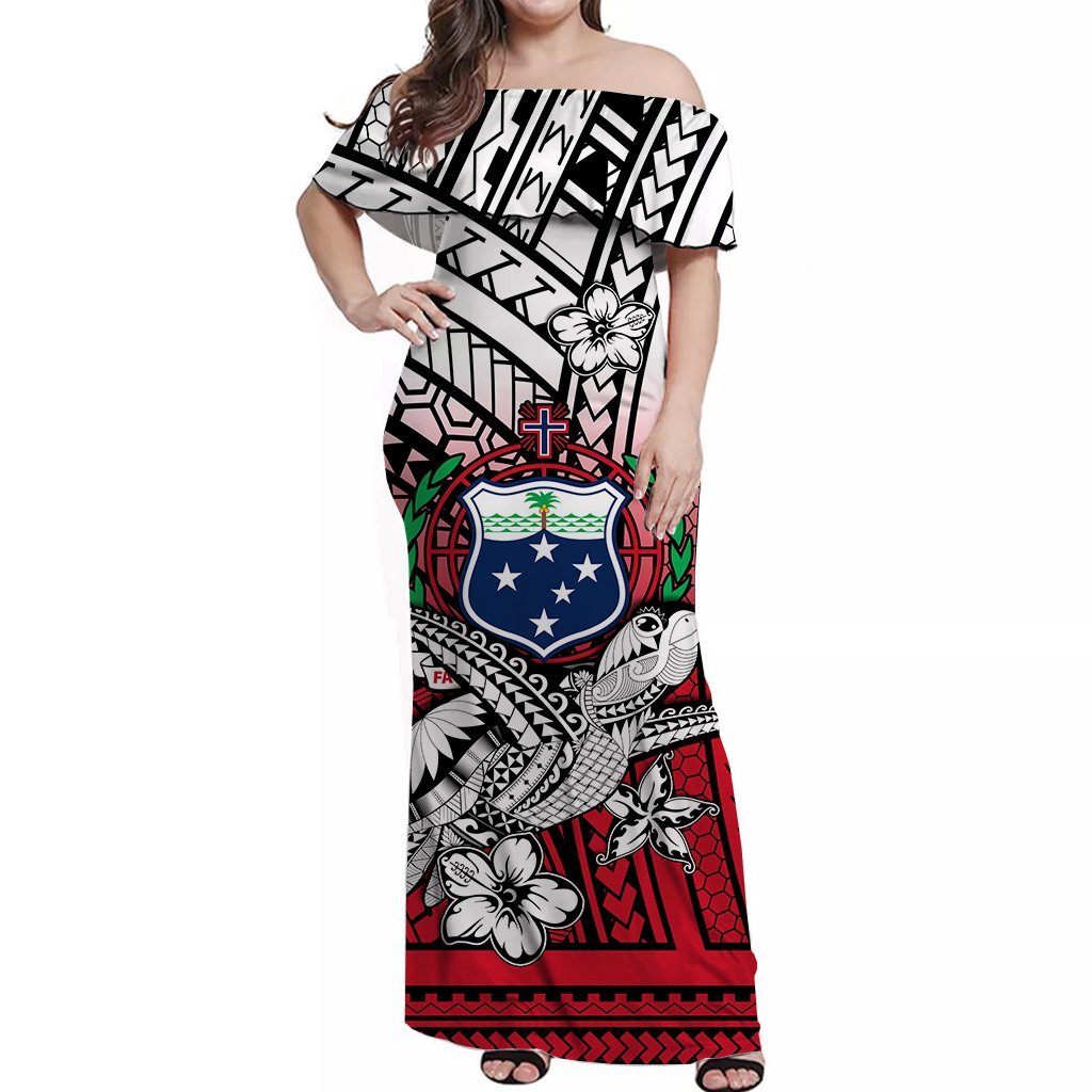 Samoa Off Shoulder Long Dress Hibiscus Flowers White LT13 Women White - Polynesian Pride