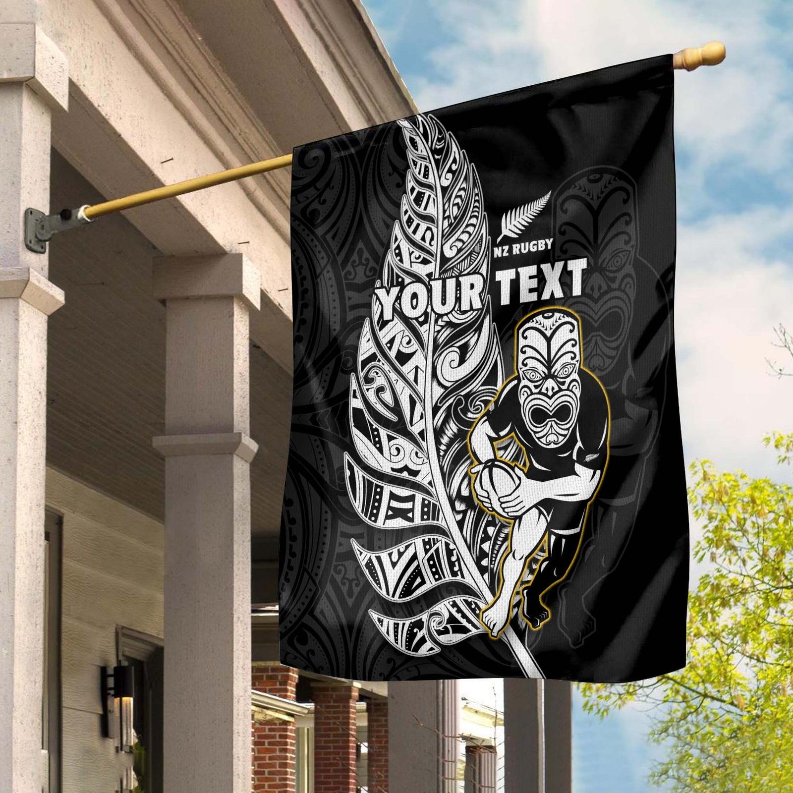 (Custom Personalised) New Zealand Silver Fern Rugby Flag All Black Maori Version Black LT14 Garden Flag - Polynesian Pride