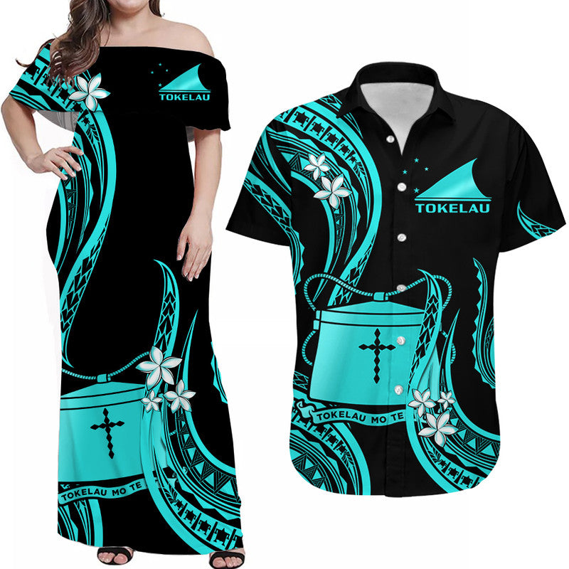 Tokelau Matching Dress and Hawaiian Shirt Tokelauan Tatau with Badge Turquoise LT14 Turquoise - Polynesian Pride