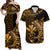 Polynesian Matching Dress and Hawaiian Shirt Hawaii Kakau Kanaka with Tribal Hammerhead Shark Gold LT14 Gold - Polynesian Pride