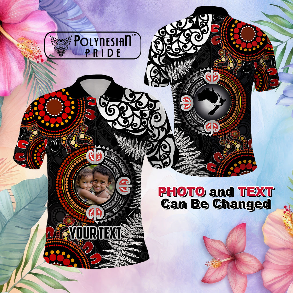 Custom Photo Australia and New Zealand Together Polo Shirt Aboriginal and Maori Art Tattoo CTM03 Multicolor - Polynesian Pride