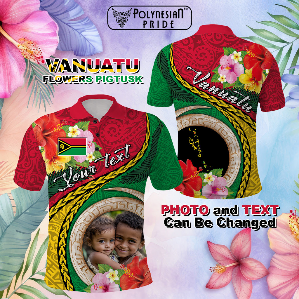 Custom Photo Vanuatu Tribal Boar Tusk Tropical Plants Polo Shirt CTM03 Multicolor - Polynesian Pride
