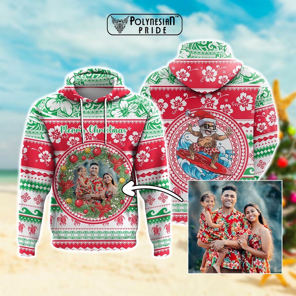Custom Photo Polynesian Christmas Hoodie CTM05 Pullover Hoodie Multicolor - Polynesian Pride