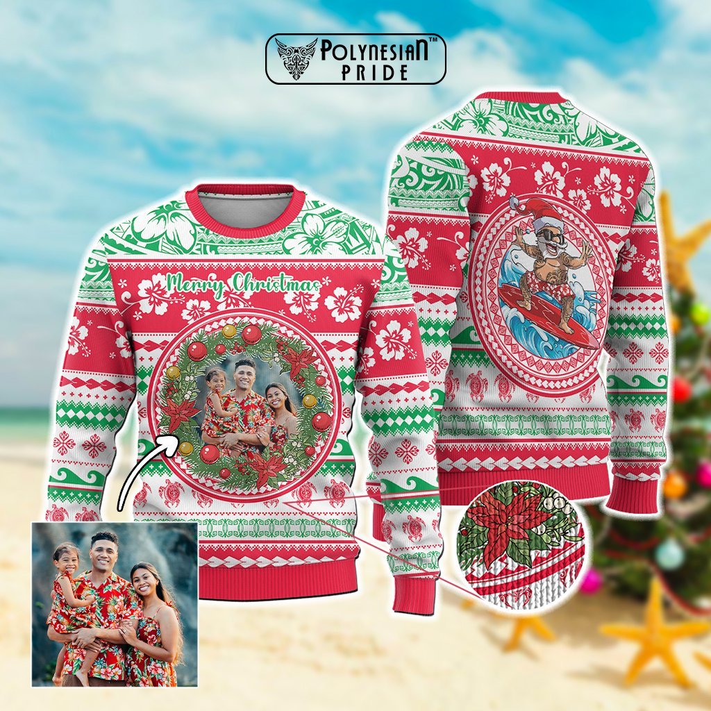 Custom Photo Polynesian Christmas Knitted Sweatshirt CTM05 Multicolor - Polynesian Pride