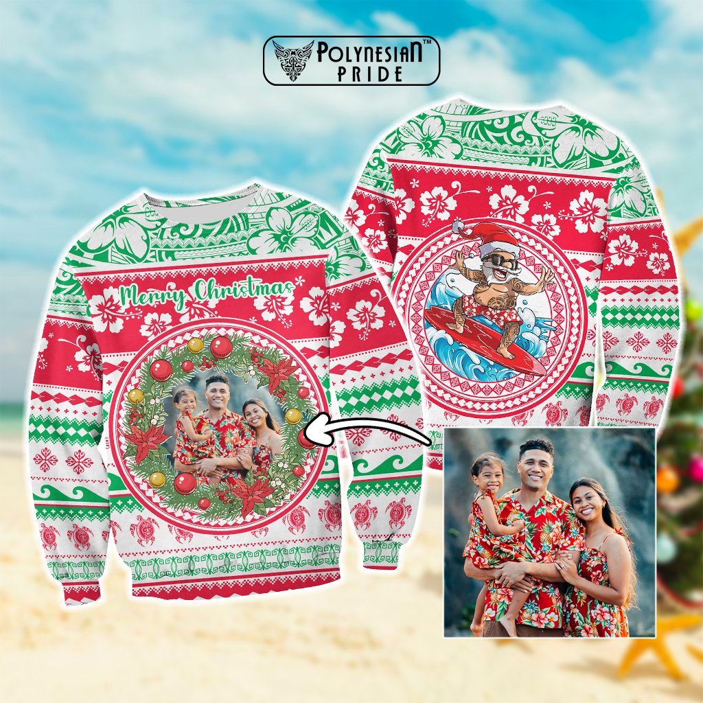 Custom Photo Polynesian Christmas Sweatshirt CTM05 Unisex Multicolor - Polynesian Pride
