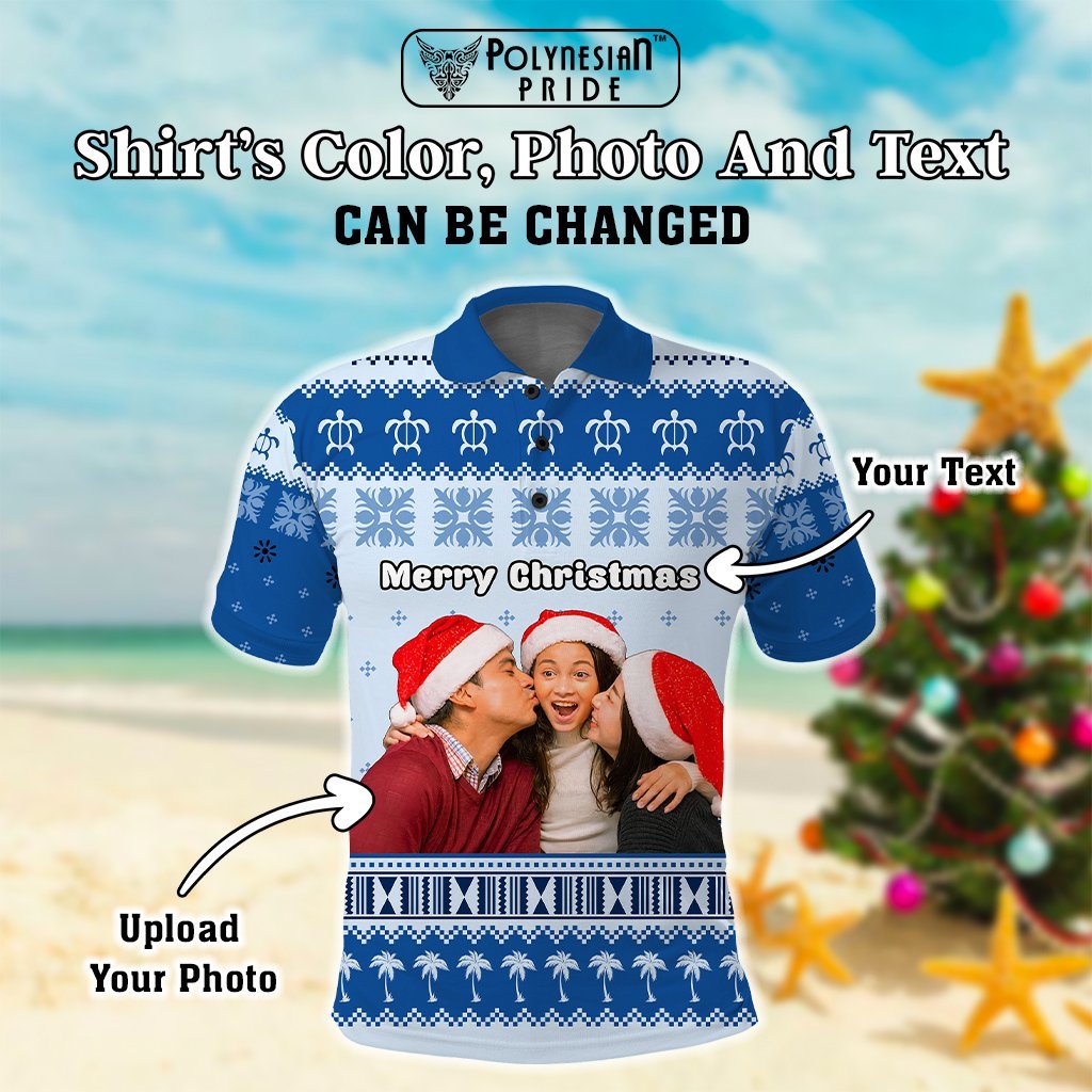 Custom Photo Hawaii Christmas Polo Shirt Mele Kalikimaka CTM05 - Polynesian Pride
