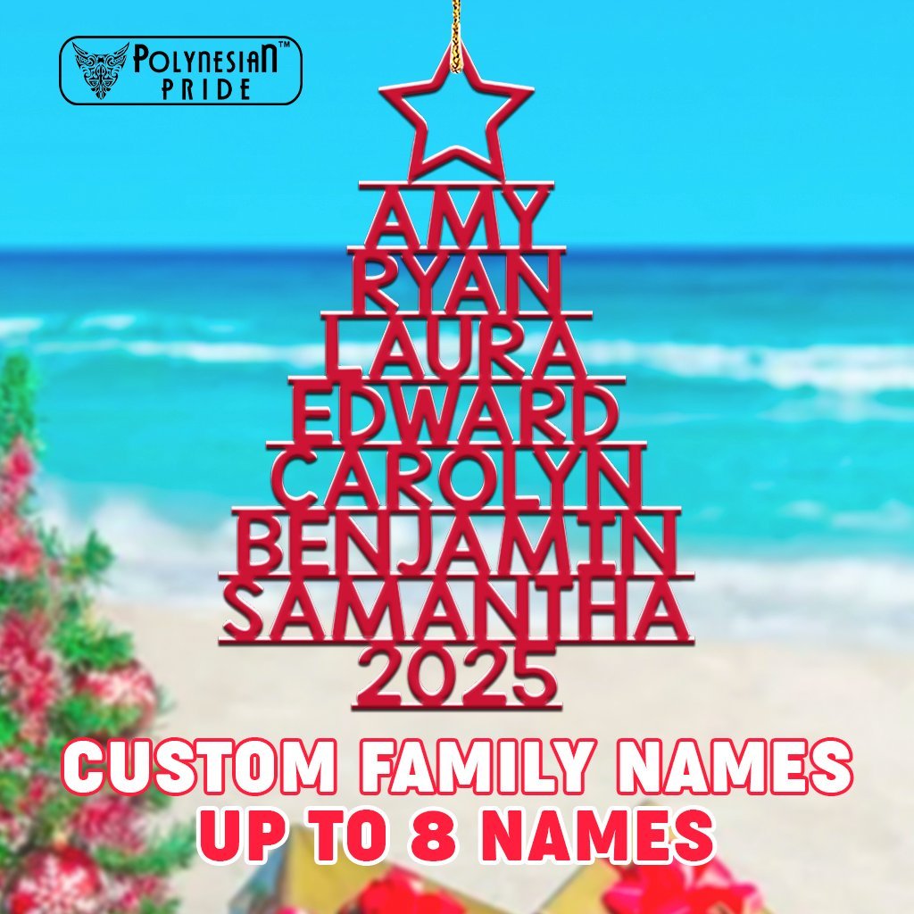 Custom Christmas Family Names Xmas Tree Ceramic Ornament CTM05 Red - Polynesian Pride