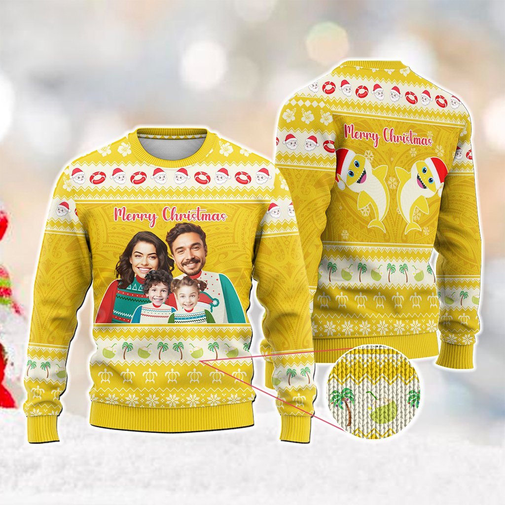 Custom Photo Polynesian Christmas Knitted Sweatshirt Funny Style CTM05 - Polynesian Pride