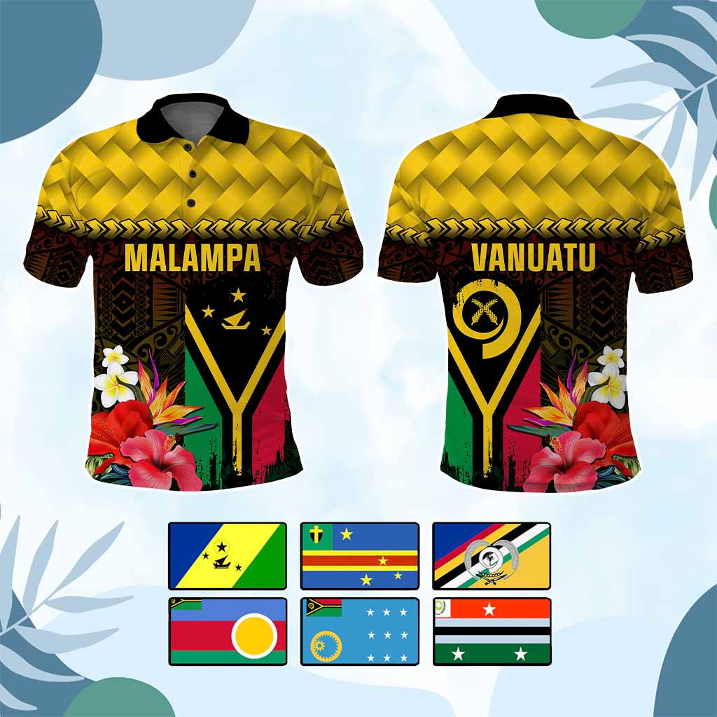 Custom Vanuatu Provinces Day Polo Shirt Polynesian Tribal Pattern Mix Flag CTM05 Black - Polynesian Pride