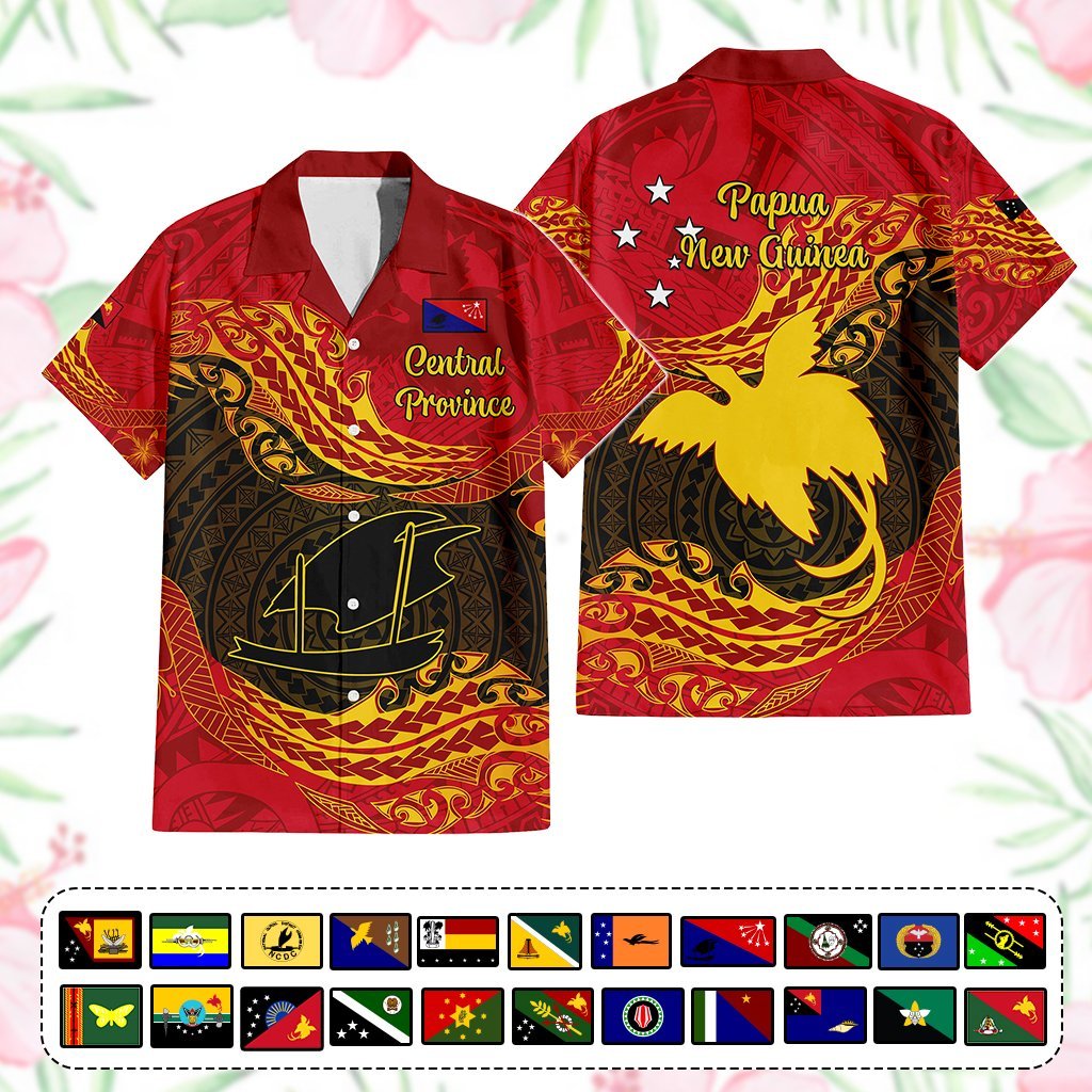 Custom Papua New Guinea Provinces Hawaiian Shirt Symbol Flag Polynesian Pattern CTM05 Red - Polynesian Pride
