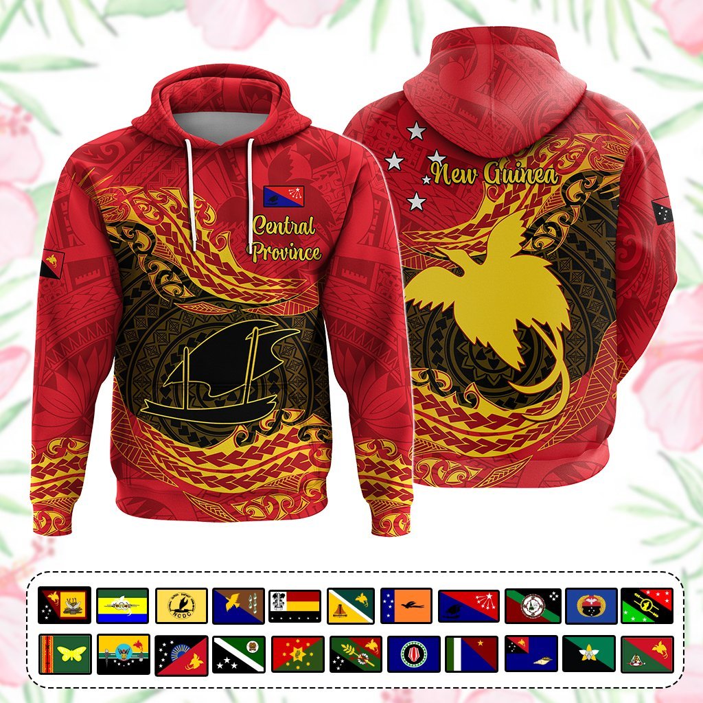 Custom Papua New Guinea Provinces Hoodie Symbol Flag Polynesian Pattern CTM05 Red - Polynesian Pride