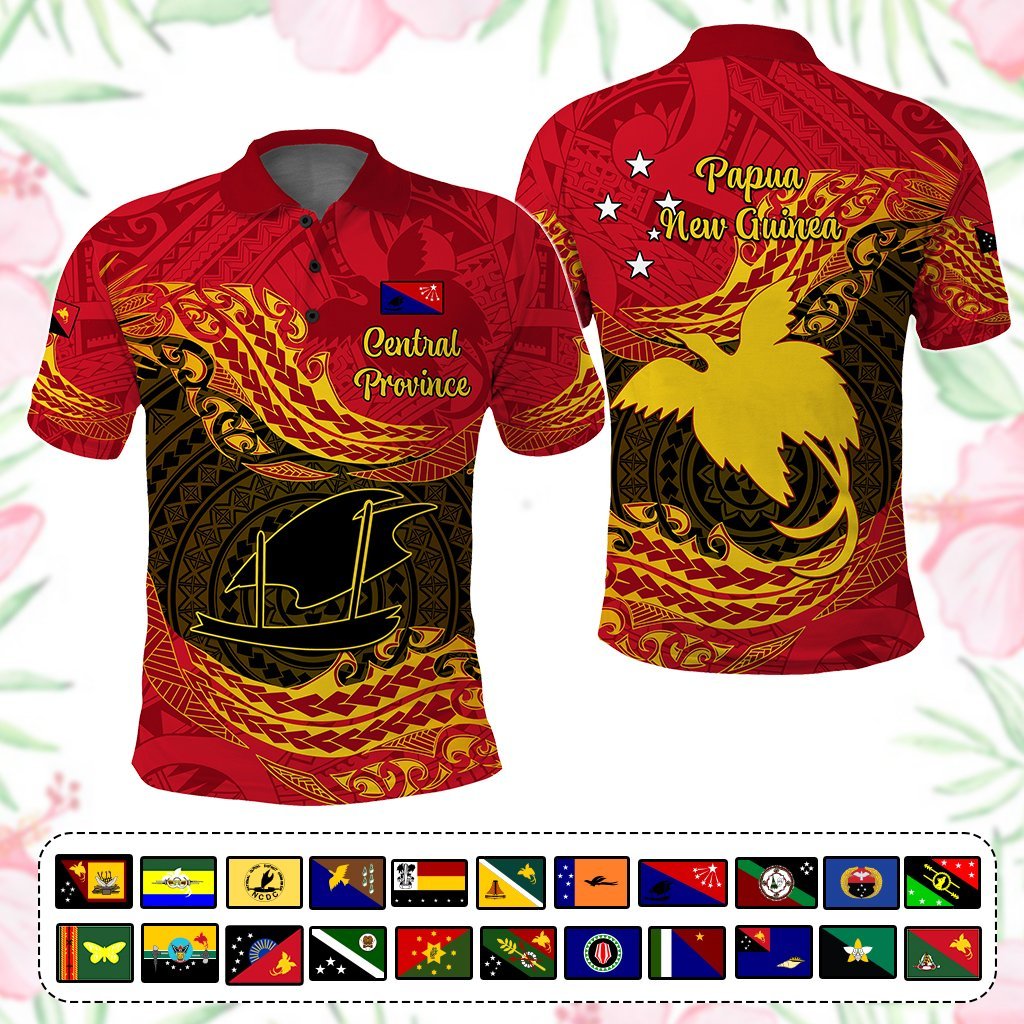 Custom Papua New Guinea Provinces Polo Shirt Symbol Flag Polynesian Pattern CTM05 Red - Polynesian Pride