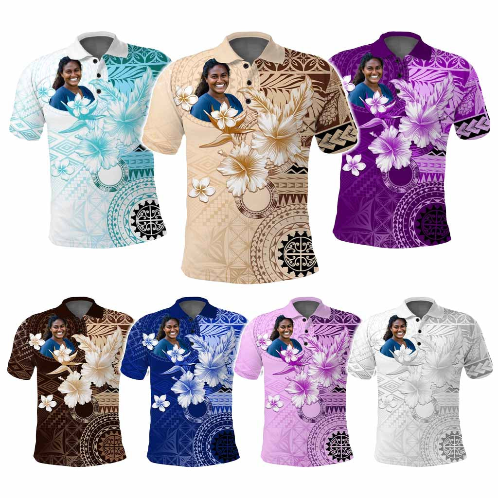 Custom Photo Samoa Polo Shirt Samoa Siapo Pattern With Hibiscus CTM05 - Polynesian Pride