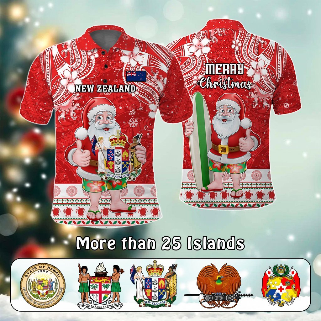 Custom Polynesian Countries Christmas Polo Shirt Santa Coat Of Arms CTM05 Red - Polynesian Pride