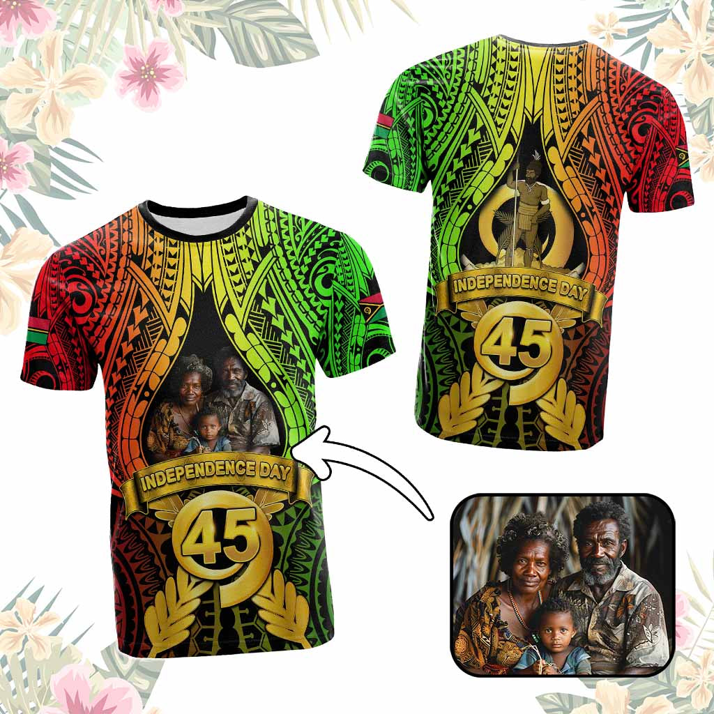 Custom Photo Vanuatu Independence Day T Shirt 45th Anniversary CTM05 Reggae - Polynesian Pride
