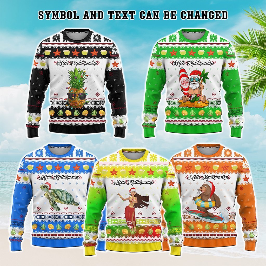 Custom Christmas Hawaii Symbols Knitted Sweatshirt Polynesian Tribal Pattern CTM05 Multicolor - Polynesian Pride