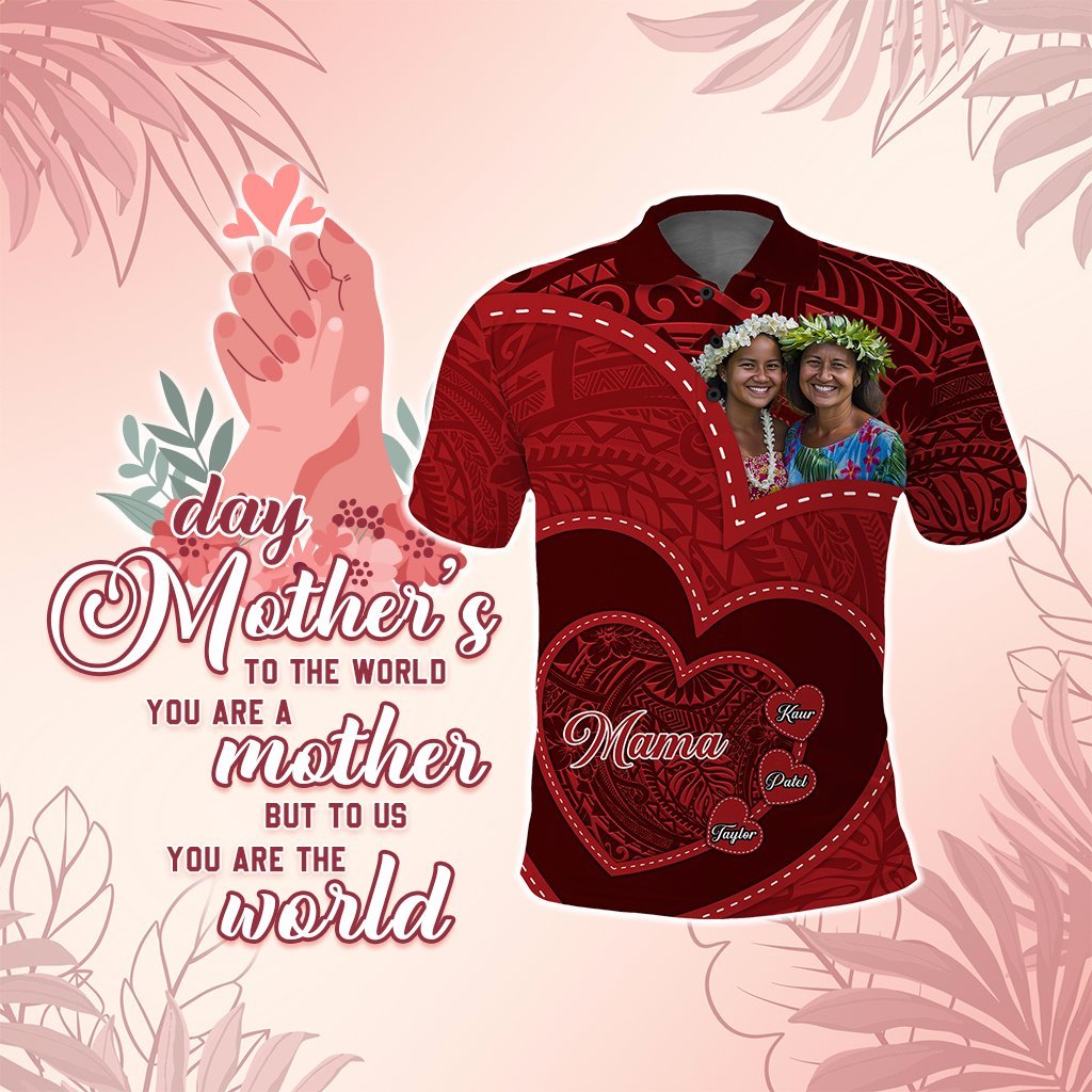 Custom Photo Happy Mother's Day Polo Shirt Polynesian Pattern CTM05 Multicolor - Polynesian Pride