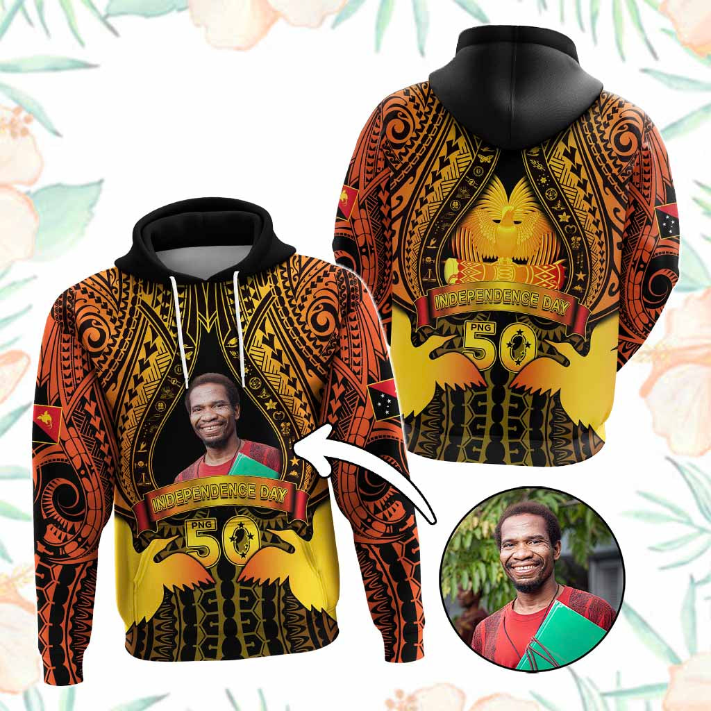 Custom Photo Papua New Guinea Independence Day Hoodie 50th Anniversary CTM05 Black - Polynesian Pride