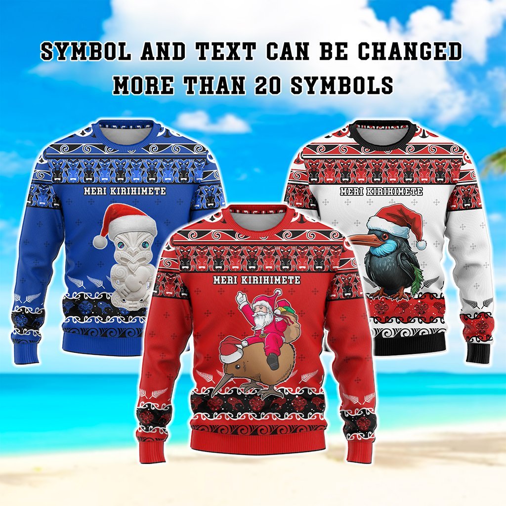 Custom Christmas New Zealand Symbols Knitted Sweatshirt Maori Pattern CTM05 Multicolor - Polynesian Pride