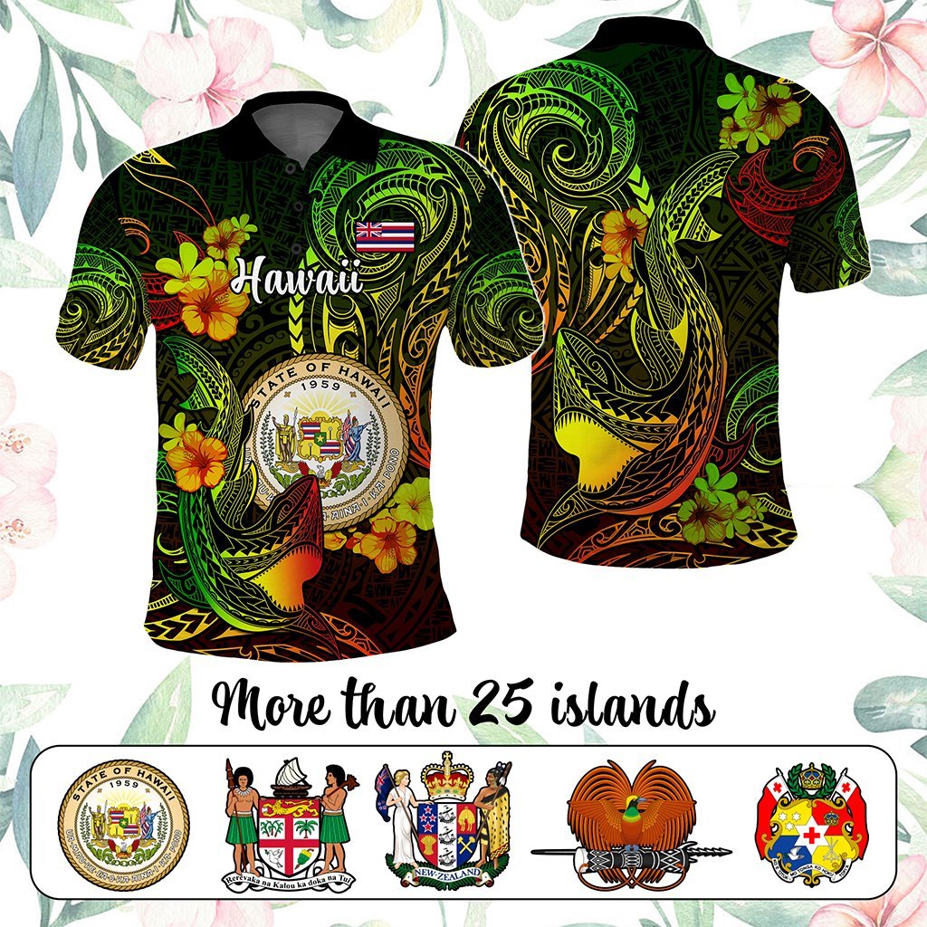 Custom Polynesian Countries Polo Shirt Coat Of Arms Polynesian Tribal Tattoo Shark CTM05 - Polynesian Pride
