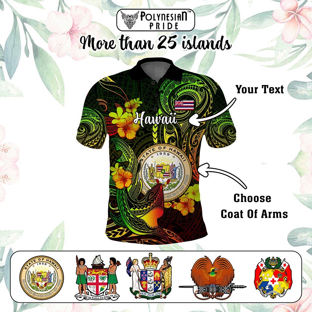 Custom Polynesian Countries Polo Shirt Coat Of Arms Polynesian Tribal Tattoo Shark CTM05 - Polynesian Pride