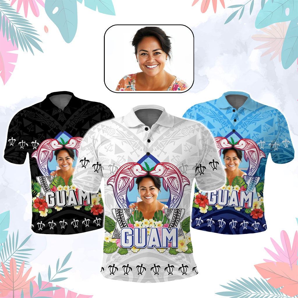 Custom Photo Guam Chamorro Polo Shirt Tribal Latte Stone With Dolphins CTM05 Multicolor - Polynesian Pride