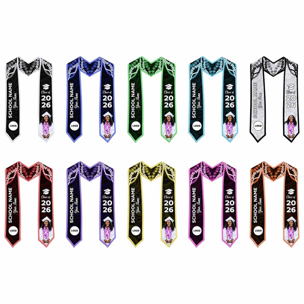 Custom Photo Hawaii Grad Name And Year Graduation Stole Polynesian Pattern With Leis CTM05 - Polynesian Pride