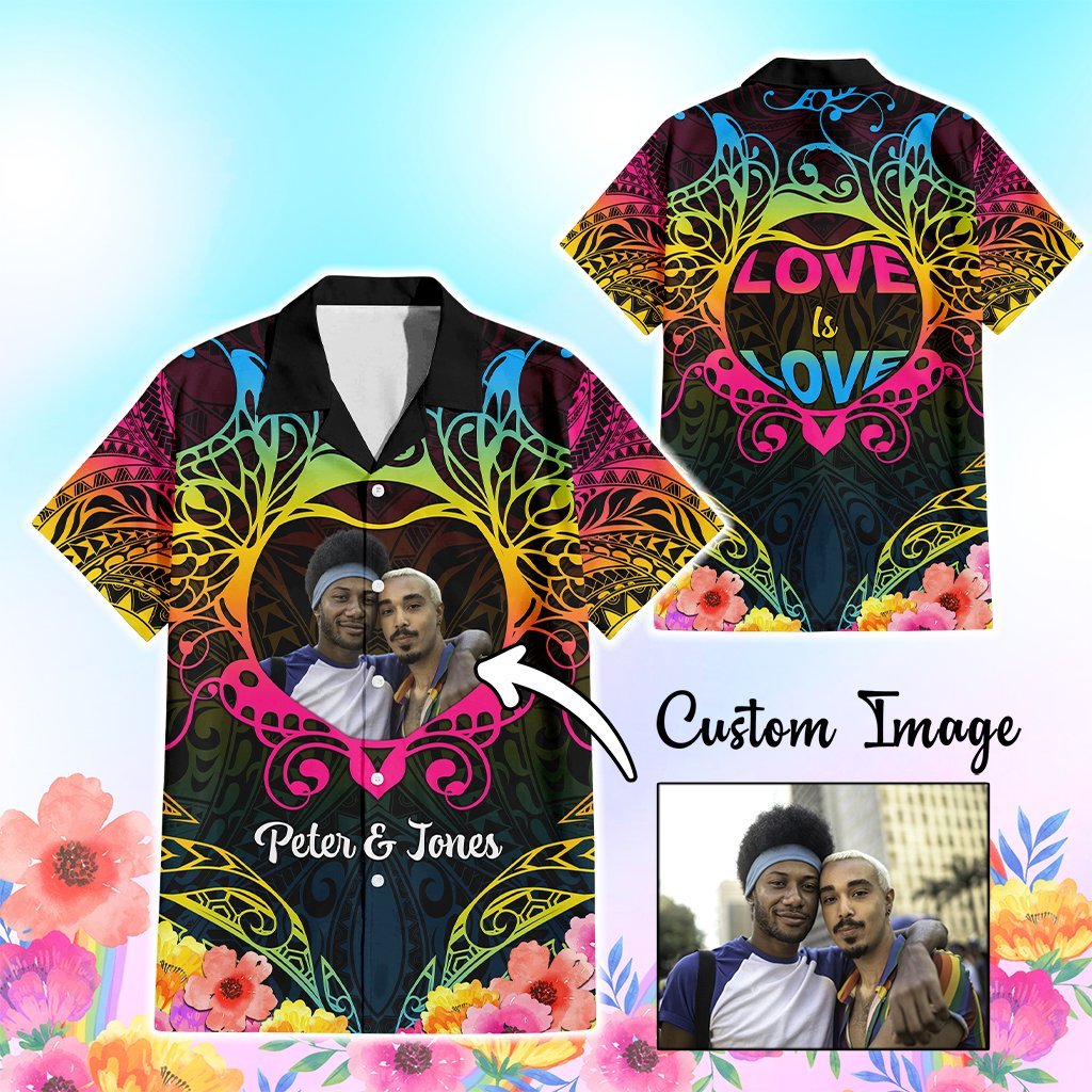 Custom Photo Happy Pansexual Pride Day Hawaiian Shirt Love Is Love Polynesian Style CTM05 Multicolor - Polynesian Pride
