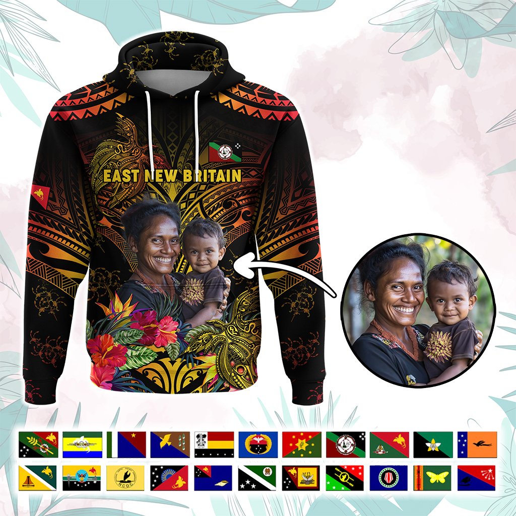Custom Photo Papua New Guinea Provinces Hoodie Symbol Flag Sepik Blue Orchid Motifs CTM05 Black - Polynesian Pride