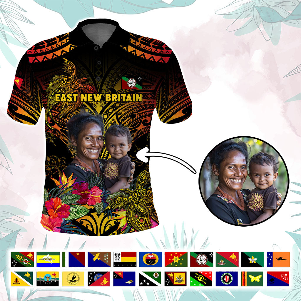 Custom Photo Papua New Guinea Provinces Polo Shirt Symbol Flag Sepik Blue Orchid Motifs CTM05 Black - Polynesian Pride