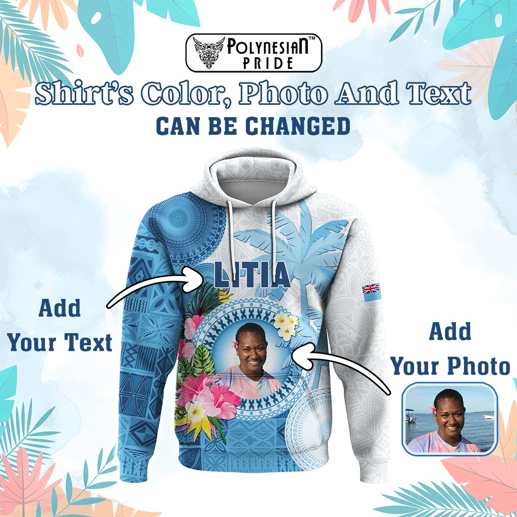 Custom Photo Fiji Hoodie Polynesian Palm Tree Fijian Tapa Pattern CTM05 - Polynesian Pride