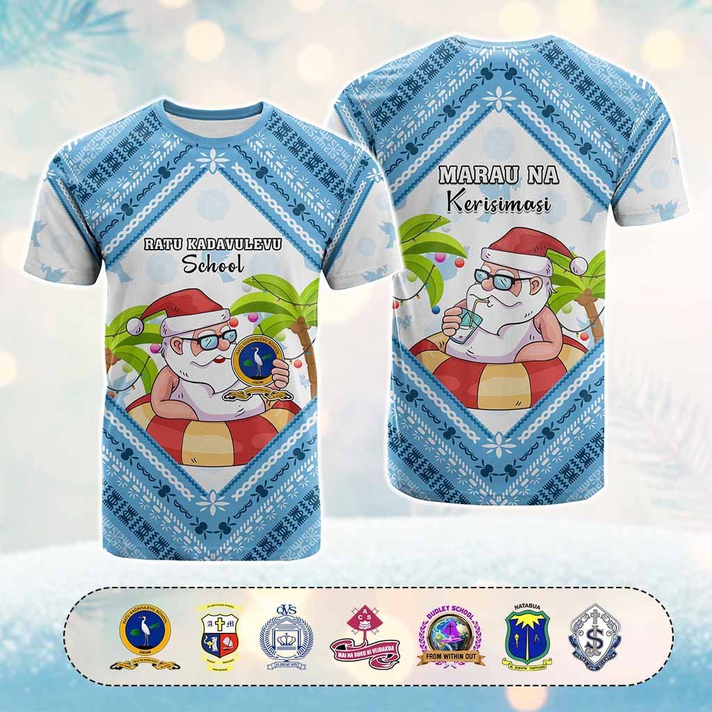 Custom Christmas Fiji Schools T Shirt Santa Claus Logo CTM05 Blue - Polynesian Pride