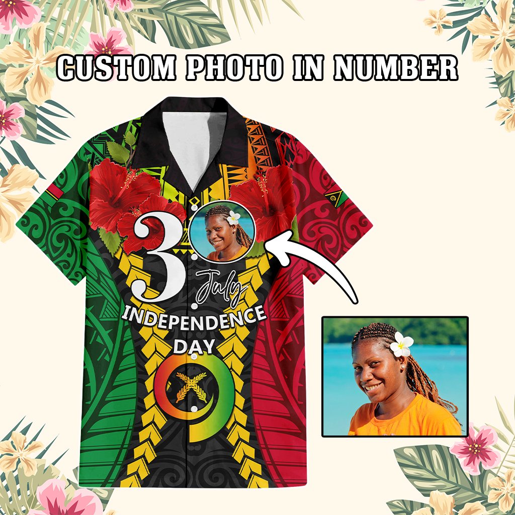 Custom Photo Vanuatu Independence Day Hawaiian Shirt Pig Tusk Polynesian Pattern CTM05 Multicolor - Polynesian Pride
