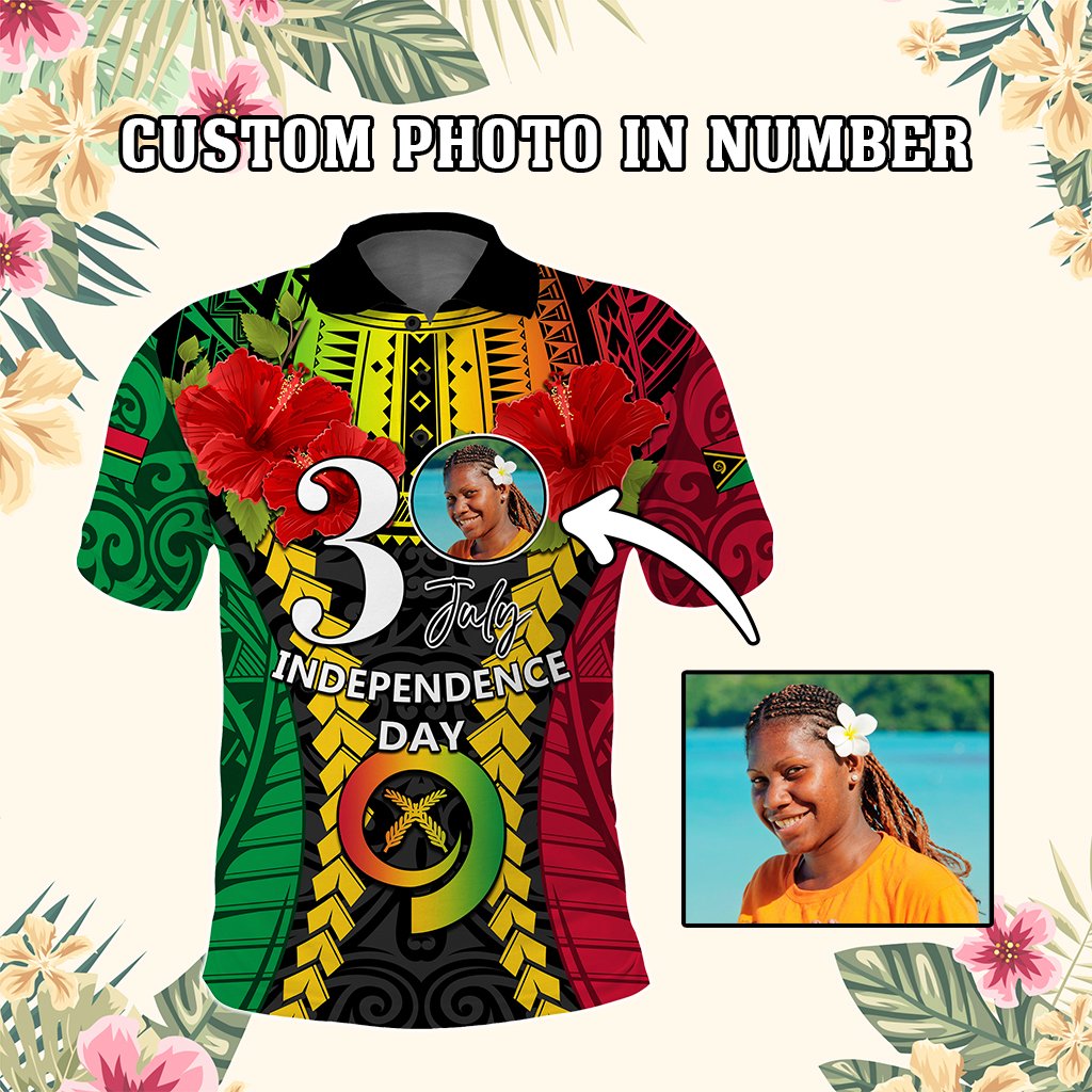 Custom Photo Vanuatu Independence Day Polo Shirt Pig Tusk Polynesian Pattern CTM05 Multicolor - Polynesian Pride