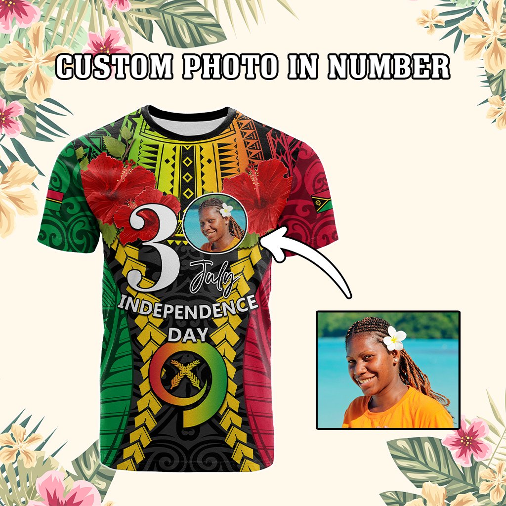 Custom Photo Vanuatu Independence Day T Shirt Pig Tusk Polynesian Pattern CTM05 Multicolor - Polynesian Pride
