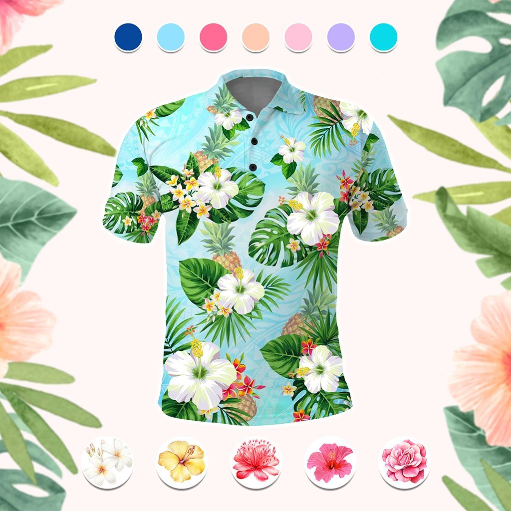 Custom Hawaii Islands Flowers Polo Shirt Polynesian Tribal CTM05 Multicolor - Polynesian Pride