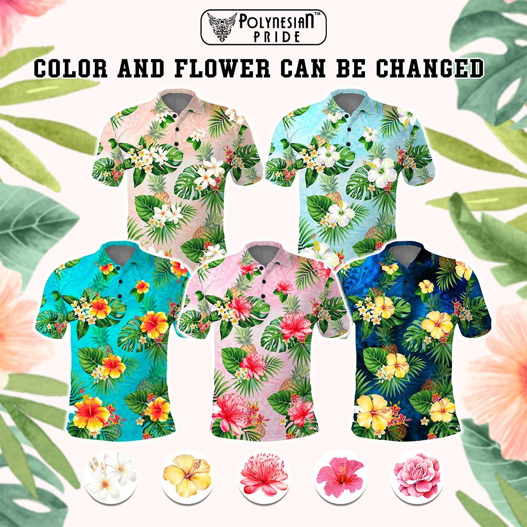 Custom Hawaii Islands Flowers Polo Shirt Polynesian Tribal CTM05 - Polynesian Pride