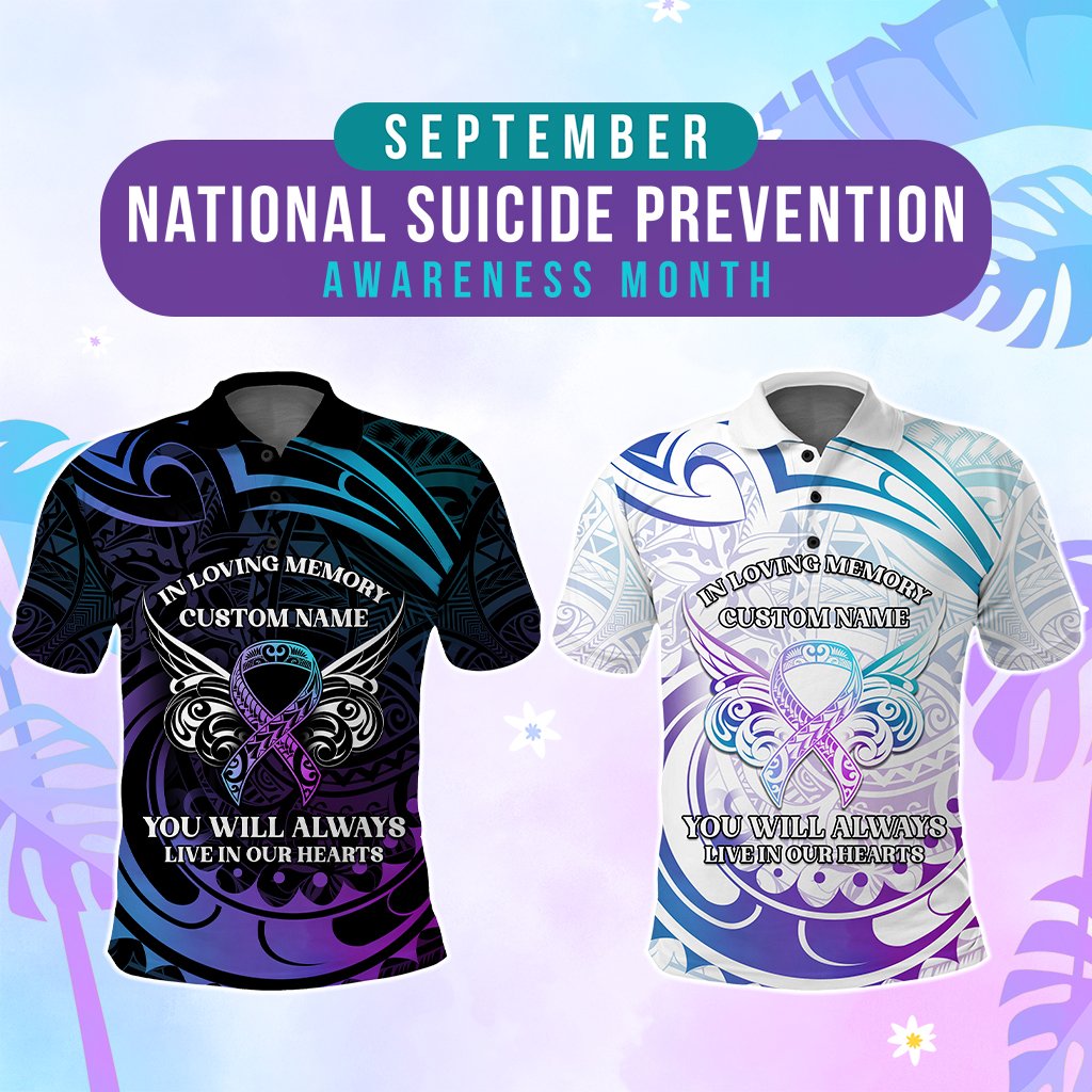 Custom Suicide Prevention Awareness Memorial Polo Shirt In Loving Memory Polynesian Style CTM05 Multicolor - Polynesian Pride