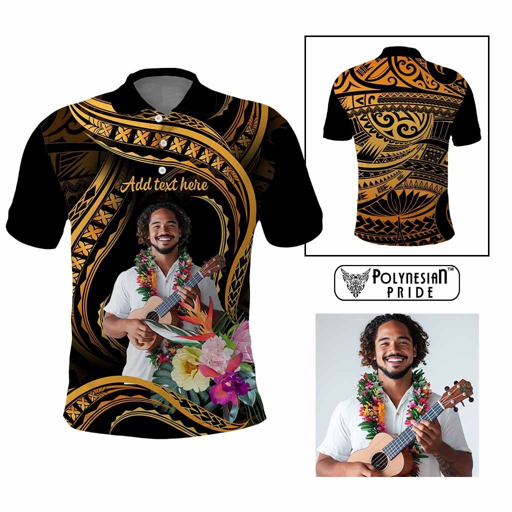 Custom Photo Pacific Tribal Tattoo Polo Shirt with Flowers Bouquet CTM09 Multicolor - Polynesian Pride