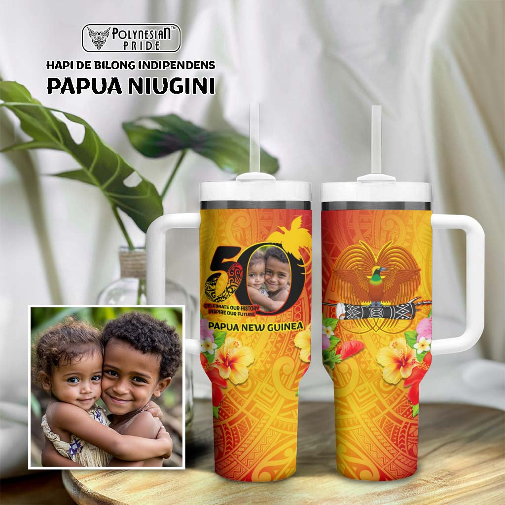 Custom Photo Papua New Guinea 50th Years Tumbler With Handle Hapi De bilong Indipendens Papua Niugini CTM09 One Size: 40 oz Multicolor - Polynesian Pride