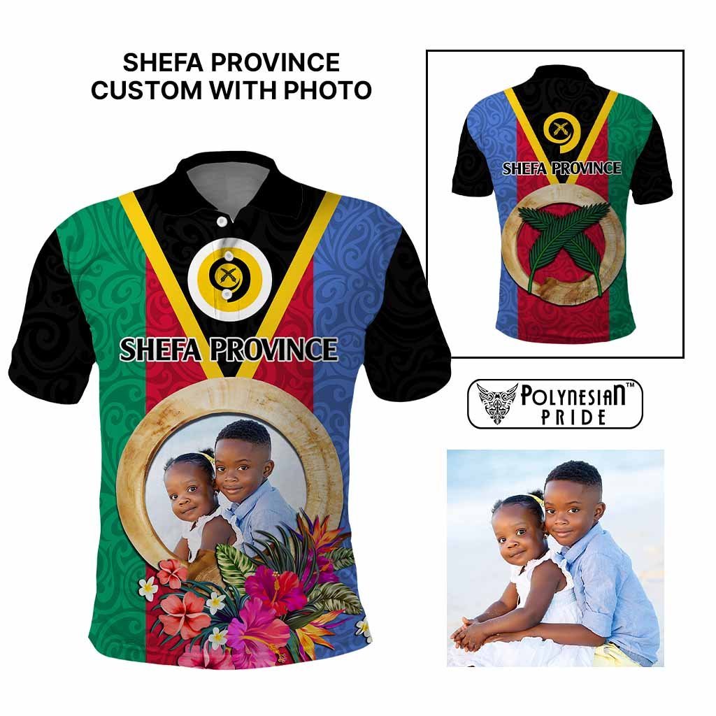 Shefa Province Custom Polo Shirt With Photo Vanuatuan Boar's Tusk Flag Multicolored CTM09 Multicolor - Polynesian Pride