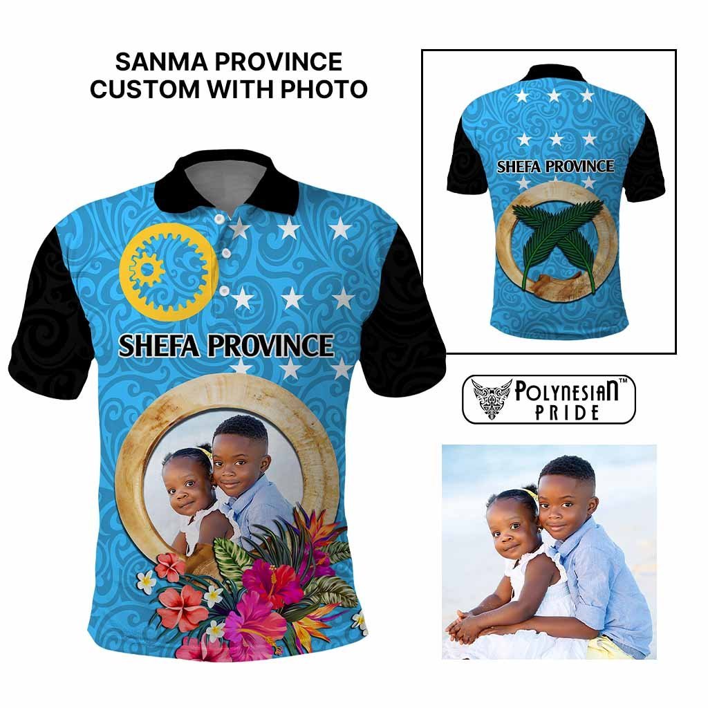 Sanma Province Custom Polo Shirt With Photo Vanuatuan Boar's Tusk Flag Multicolored CTM09 Multicolor - Polynesian Pride