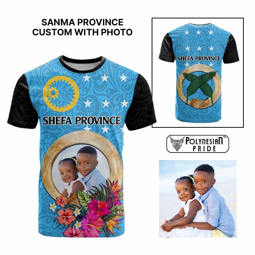 Sanma Province Custom T Shirt With Photo Vanuatuan Boar's Tusk Flag Multicolored CTM09 Multicolor - Polynesian Pride