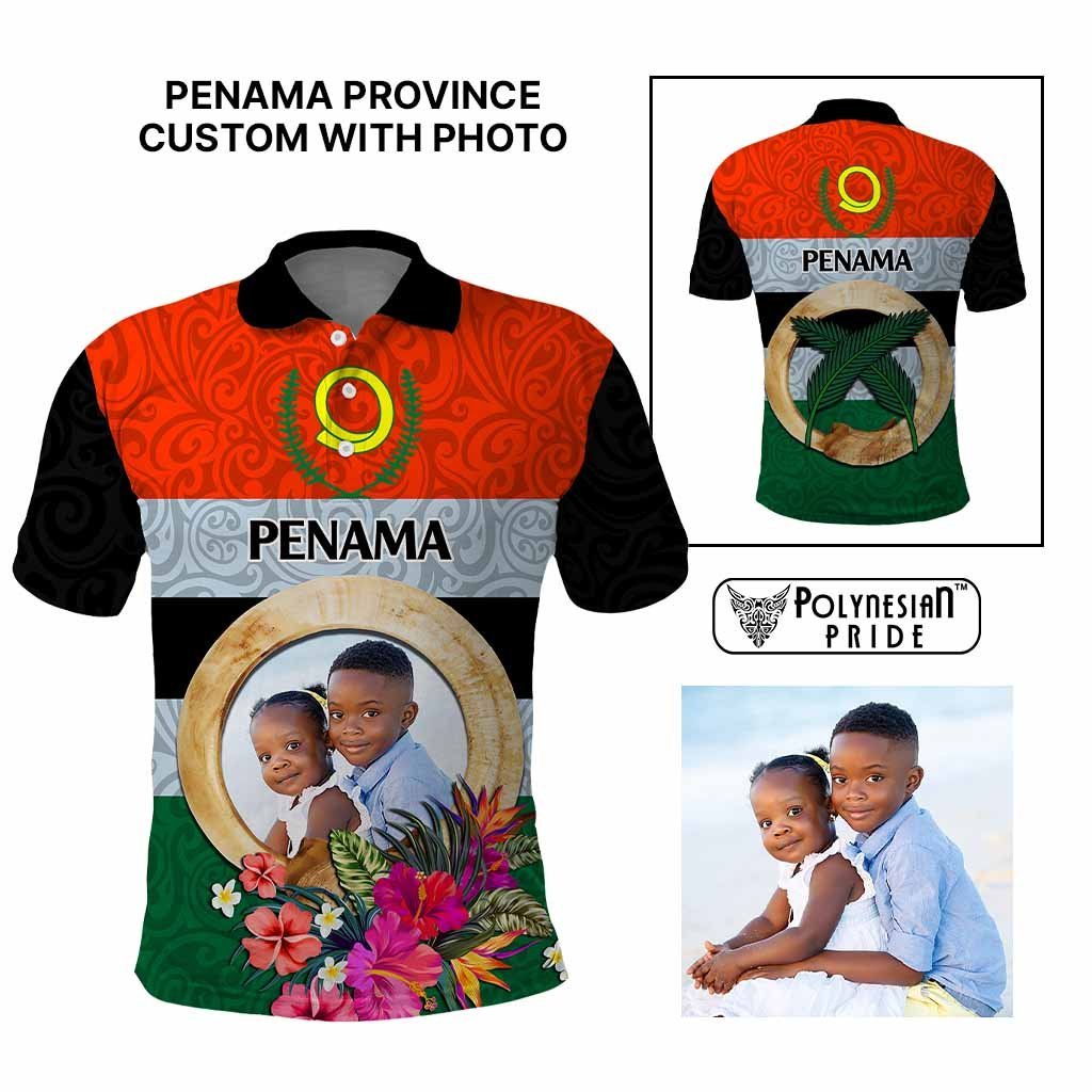 Penama Province Custom Polo Shirt With Photo Vanuatuan Boar's Tusk Flag Multicolored CTM09 Multicolor - Polynesian Pride