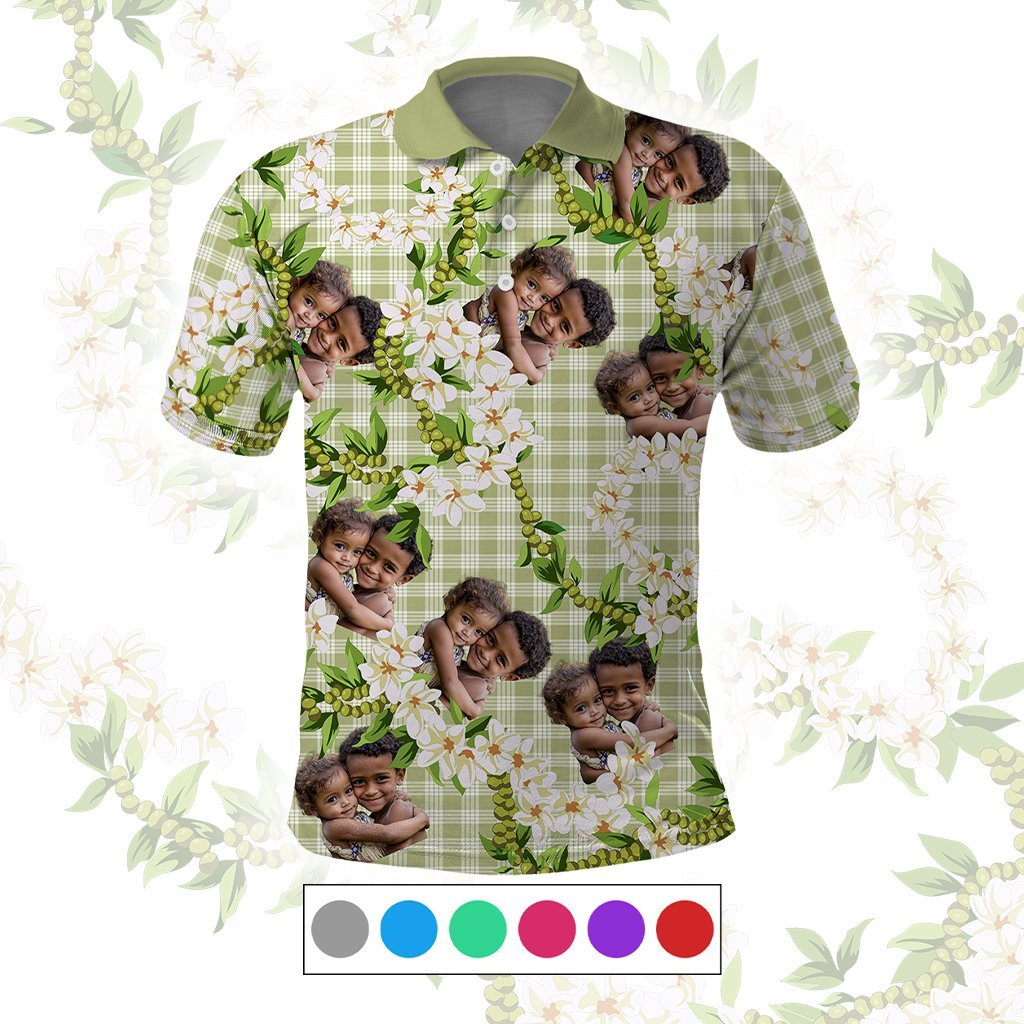Custom Photo Hawaiian Palaka Polo Shirt Mokihana Maile Ilima Leis CTM09 Multicolor - Polynesian Pride