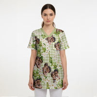 Custom Photo Hawaiian Palaka Scrub Top Mokihana Maile Ilima Leis CTM09 - Polynesian Pride
