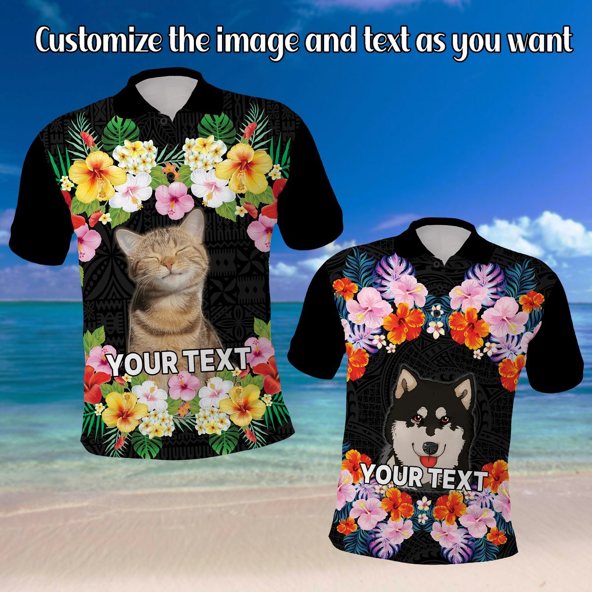 Custom Photo Polynesian Funny Dog Polo Shirt Tropical Flower CTM09 Multicolor - Polynesian Pride