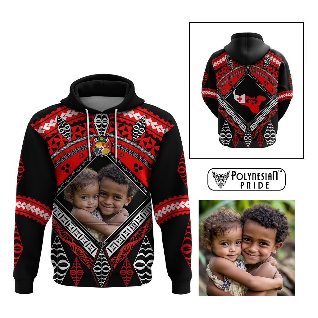 Custom Photo Tonga Hoodie Polynesian Pattern Mixed Ngatu Kupesi CTM09 Multicolor - Polynesian Pride