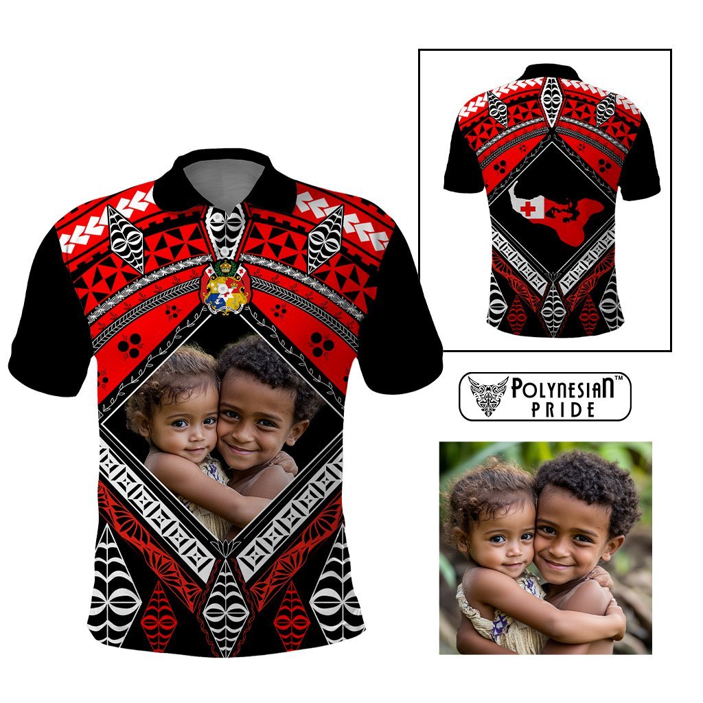 Custom Photo Tonga Polo Shirt Polynesian Pattern Mixed Ngatu Kupesi CTM09 Multicolor - Polynesian Pride