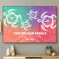 Custom Polynesian Turtle Family Retro Canvas Wall Art Together Forever Hibiscus Flower CTM09 Multicolor - Polynesian Pride